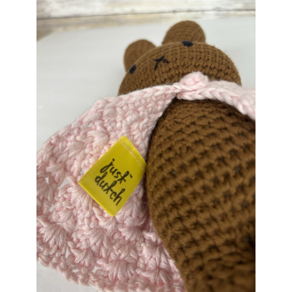 Just Dutch Nina-Melanie Brown Bunny In Pink Sweater Plush Soft Toy 10" - Picture 4 of 5